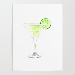 Cocktails. Watercolor Painting. Margarita Poster