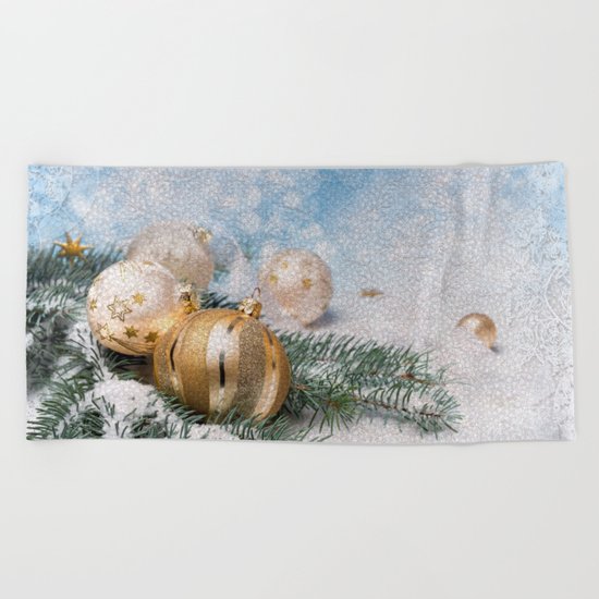 Gold Blue Ornaments Beach Towel