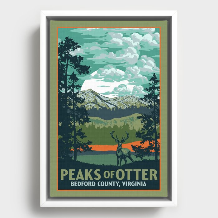 Peaks of Otter | Blue Ridge Parkway Vintage WPA Style Original Art Poster Print Framed Canvas