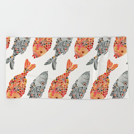 Indonesian Fish Duo – Grey & Orange Palette Beach Towel