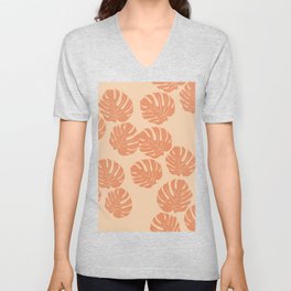 Monstera Peach Pattern V Neck T Shirt