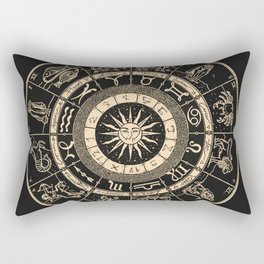 Vintage Zodiac & Astrology Chart | Charcoal & Gold Rectangular Pillow