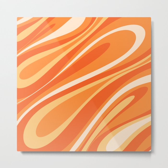 Fluid Vibes Retro Aesthetic Swirl Abstract in Tangerine Orange Tones Metal Print