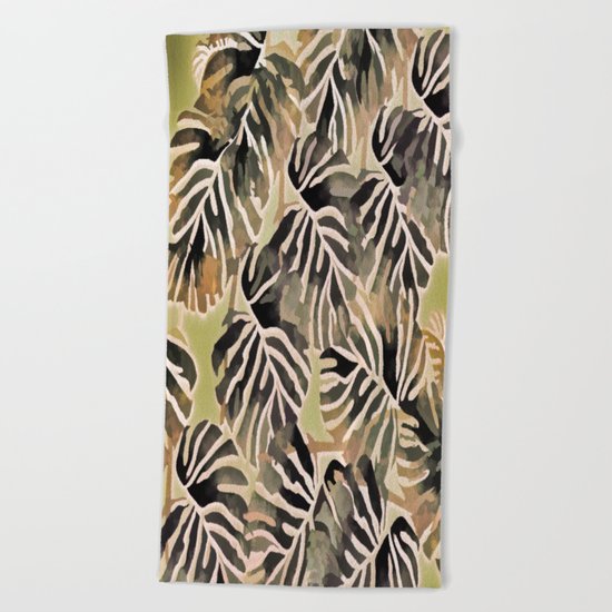 Vintage Leaf Abstract Beach Towel