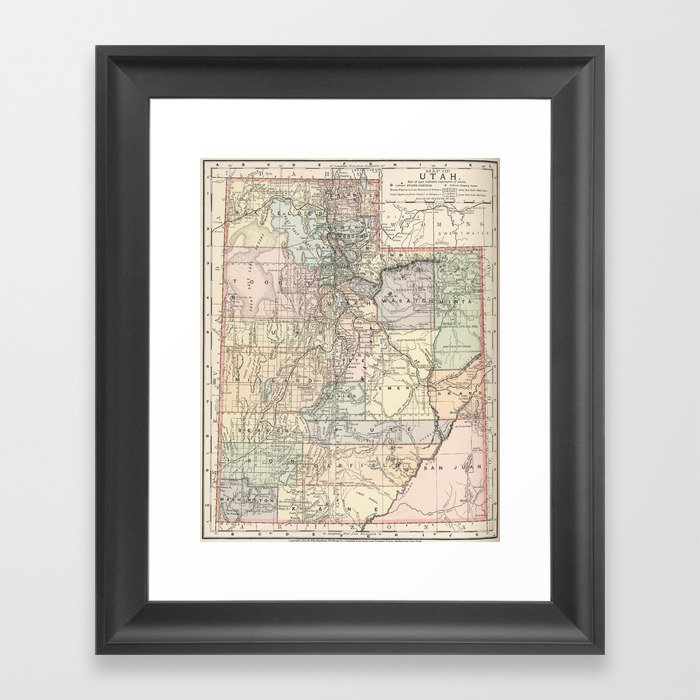 Vintage Map of Utah (1891) Framed Art Print