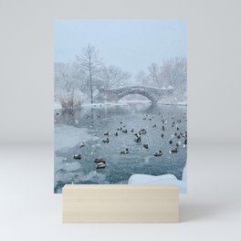 Central Park Duck Pond in a Blizzard Mini Art Print