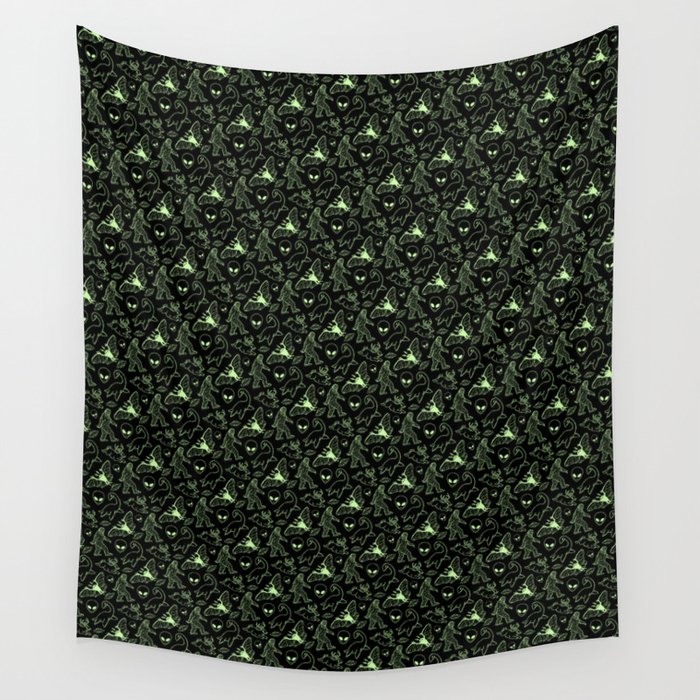 Cryptid Pattern: Green Lines Wall Tapestry