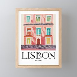 Lisbon Street Architecture Travel Poster Retro Framed Mini Art Print