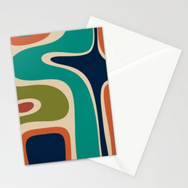 Copacetic Retro Abstract in Mid Mod Teal Blue Olive Green Orange Beige  Stationery Card
