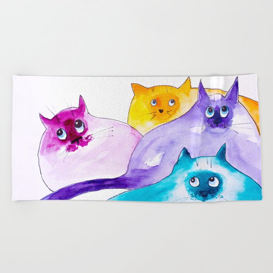 THOUGHTFUL CATS Beach Towel