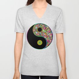 Yin Yang Symbol Psychedelic Art Design V Neck T Shirt