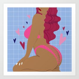 Laced Up II // Woman, Pink, Blue, Hearts, Valentine, Love, Pin Up, Lingerie Art Print