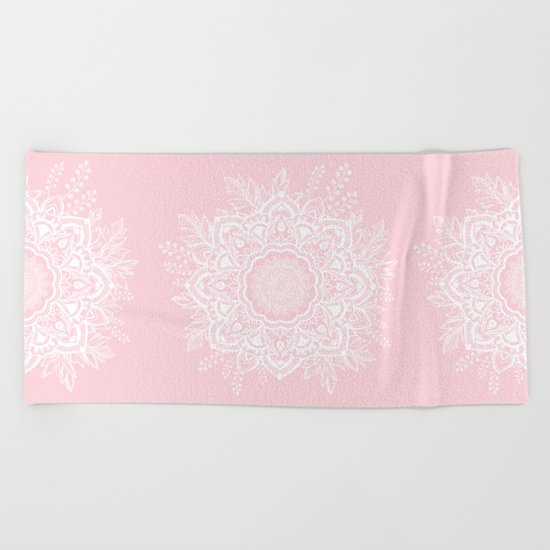 Mandala Bohemian Summer Blush Millennial Pink Floral illustration Beach Towel