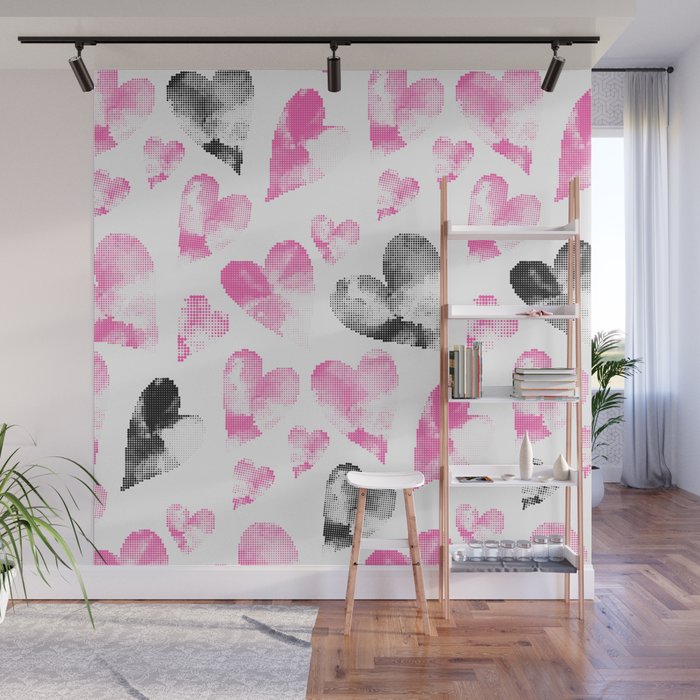 Pink and Black Sweet Hearts Seamless Pattern Wall Mural