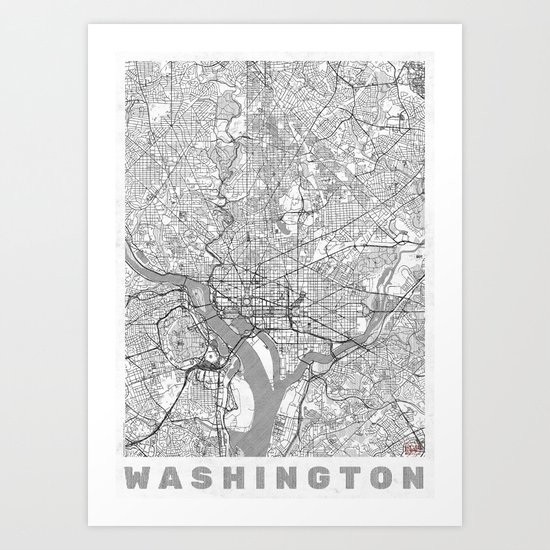 Washington Map Line Art Print