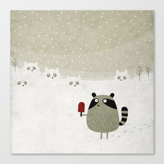 Raccoon and cats Canvas Print