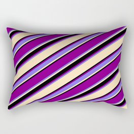 [ Thumbnail: Purple, Medium Slate Blue, Beige, and Black Colored Striped/Lined Pattern Rectangular Pillow ]