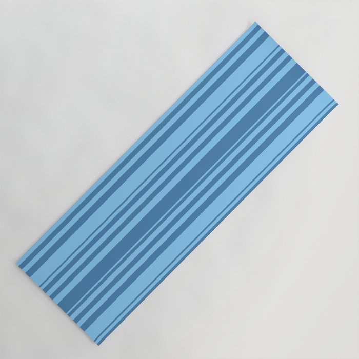 Blue and Light Sky Blue Colored Lines Pattern Yoga Mat