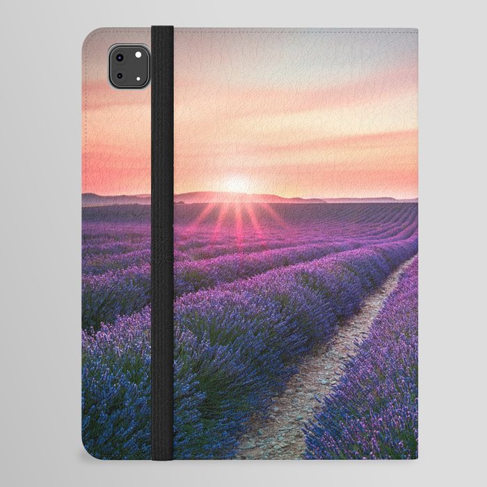 Lavender flower field, endless rows at sunset. Provence iPad Folio Case