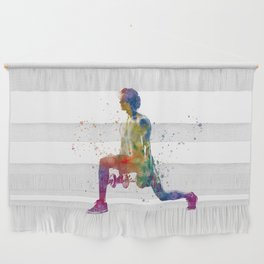 Young man exercising fitness in watercolor Wall Hanging