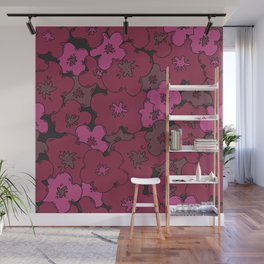 Maroon red and fuchsia pink abstract floral pattern Wall Mural