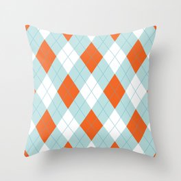 Aqua, Mint and Coral Orange Argyle Pattern Throw Pillow