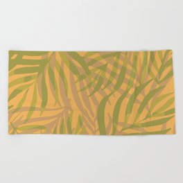  Digital palm leaves pattern in yellow and green Beach Towel