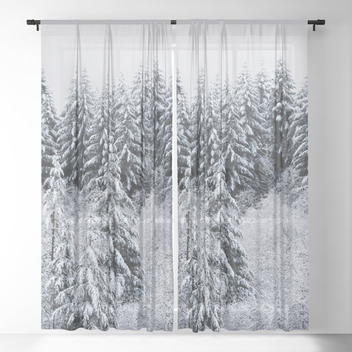 Winter Trees Iii Snow Capped Forest Adventure Nature Photography Sheer Curtain By Cascadia