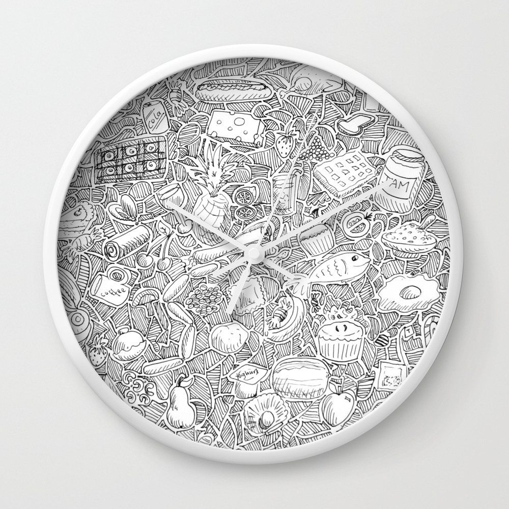 Kitchen Food Zentangle Illustration Wall Clock By Emilyhunterhigging Society6