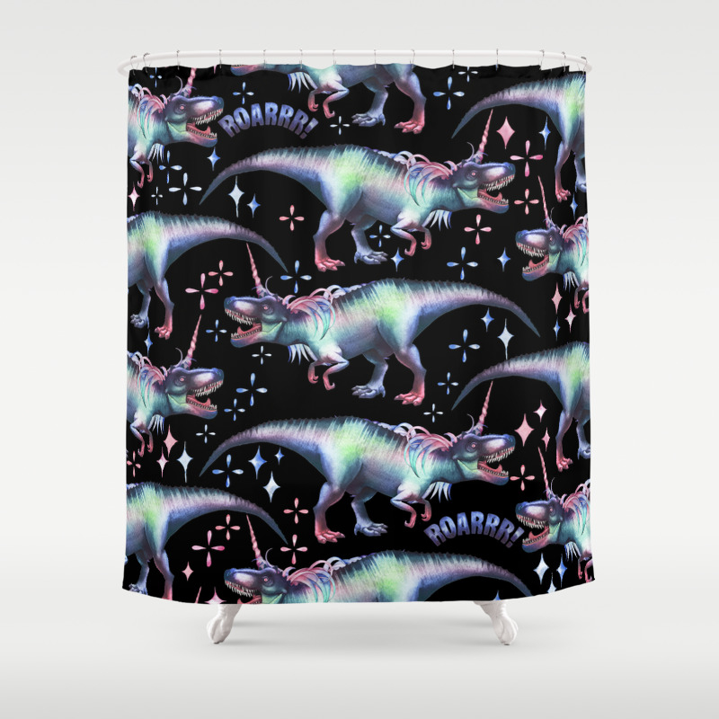 Dinocorn Unisaur Fantasy Roaring Dinosaur Unicorn T Rex Shower Curtain By Fharryn Society6