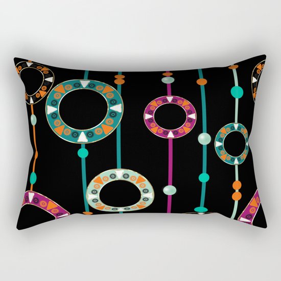 Abstract folk african pattern. Multi-colored circles rings. Rectangular Pillow
