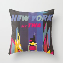New York Fly Twa Vintage Advertising Throw Pillow