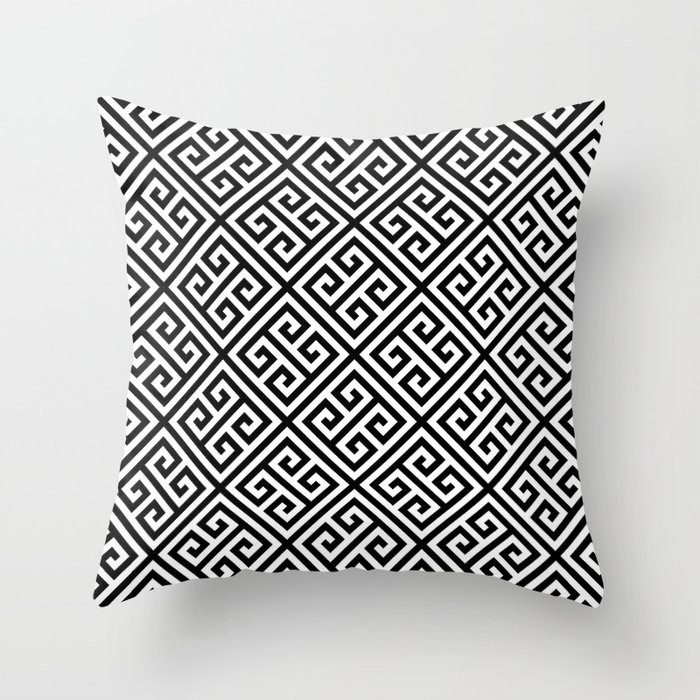black and white pattern , Greek Key pattern -  Greek fret design Throw Pillow