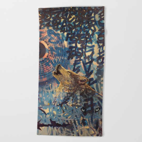 THE WOLF HOWLED AT THE STAR FILLED NIGHT Beach Towel