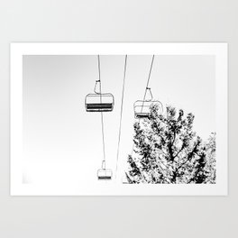 Ski Lift // Black and White Daylight Chairlift Mountain Photograph Art Print