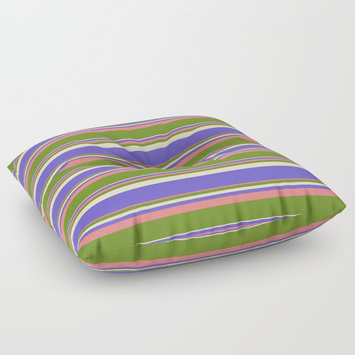 Light Coral, Green, Bisque & Slate Blue Colored Striped/Lined Pattern Floor Pillow