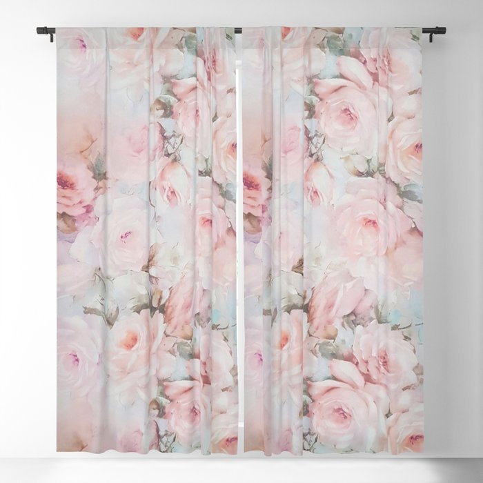Vintage Romantic Blush Pink Teal Bohemian Roses Floral Blackout