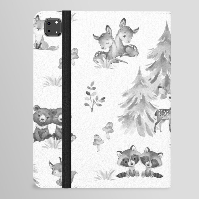 Gray Woodland Forest Animals Nursery iPad Folio Case
