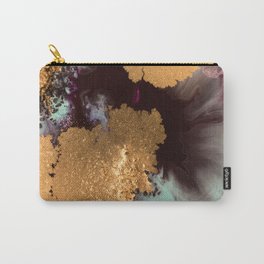 Abstract Pour Painting Liquid Marble Black Pastel Blue Painting Gold Accent Carry-All Pouch