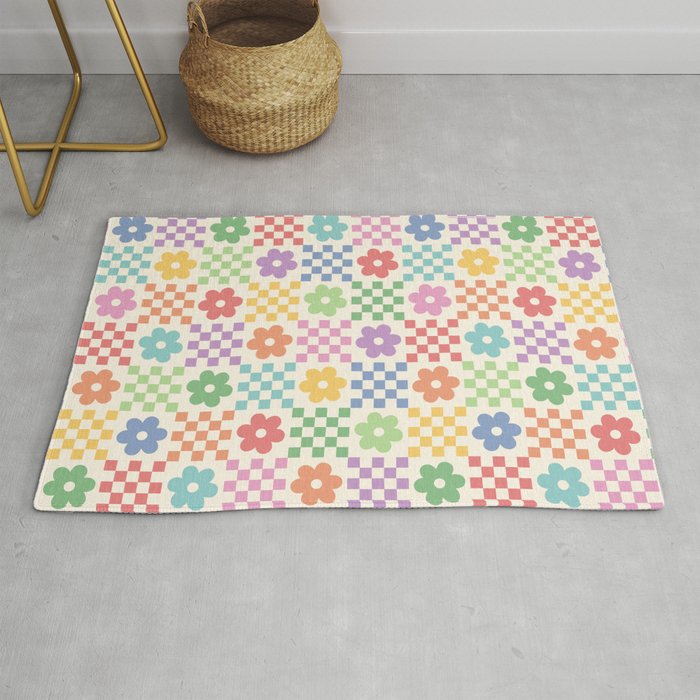 Colorful Flowers Double Checker Rug