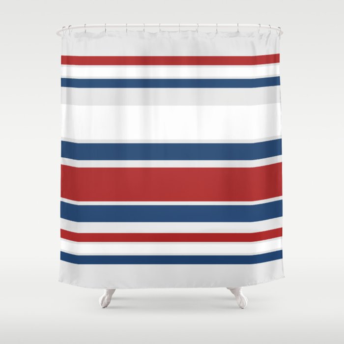 Striped Modern Classic Red White Blue Shower Curtain