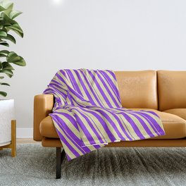 [ Thumbnail: Purple and Pale Goldenrod Colored Striped/Lined Pattern Throw Blanket ]