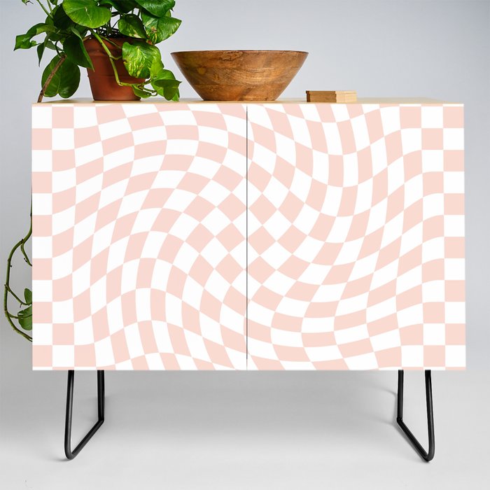 Small Checkerboard Swirl - White & Light Pink Credenza