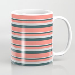 [ Thumbnail: Light Grey, Dark Slate Gray & Salmon Colored Stripes/Lines Pattern Coffee Mug ]