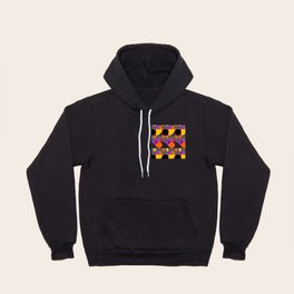 Mid Century Modern Geometric Shapes and Stripes Orange, Pink, Yellow, Black, White Hoody