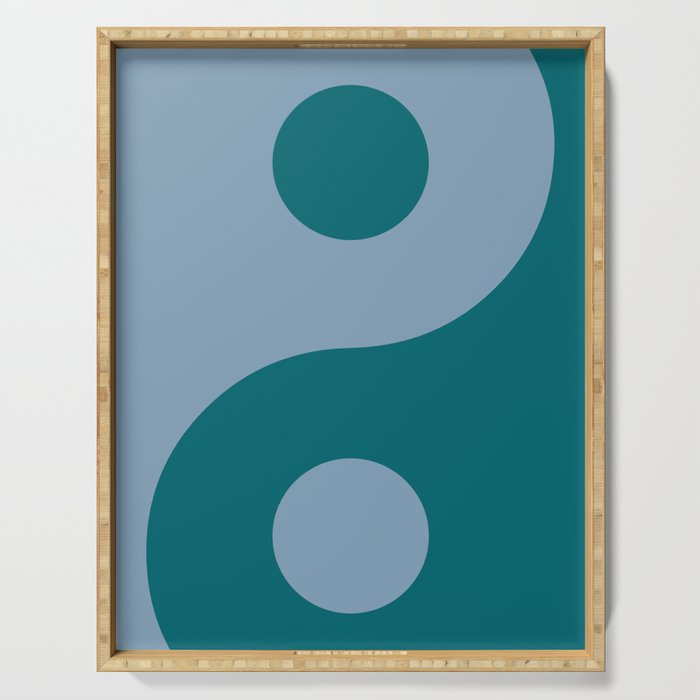 Greenish Blue and Greyish Blue Yin Yang Symbol Serving Tray