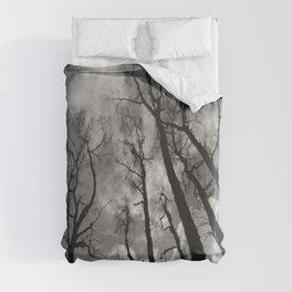 Birch Trees Perspective Scottish Highlands Style in Black and White Duvet Cover
