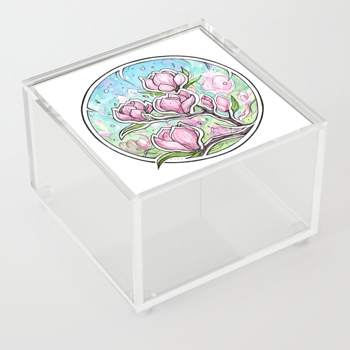 Magnolia ~ watercolor illustration Acrylic Box