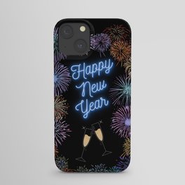 Happy New Year Fireworks with Champagne Flutes iPhone Case