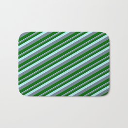 [ Thumbnail: Turquoise, Slate Gray, and Dark Green Colored Striped Pattern Bath Mat ]
